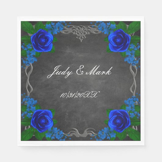 Royal Blue Roos Chalk Board Fall Wedding Servet (Voorkant)