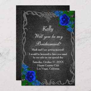 Royal Blue Roos Chalk Board Herfst Bridesmaid Kaar Kaart