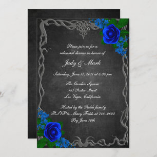 Royal Blue Roos Chalk Board Rehearsal Dinner Kaart