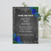 Royal Blue Roos Chalk Board Weddenschap Save the D Date (Staand voorkant)