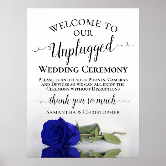 Royal Blue Roos Chic Unplugged Wedding Ceremony Poster (Voorkant)