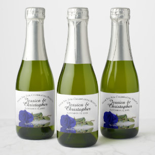 Royal Blue Roos Classy Wedding Bedankt Mini Sparkling Wijnetiket
