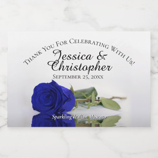Royal Blue Roos Classy Wedding Bedankt Mini Sparkling Wijnetiket (Enkel label)