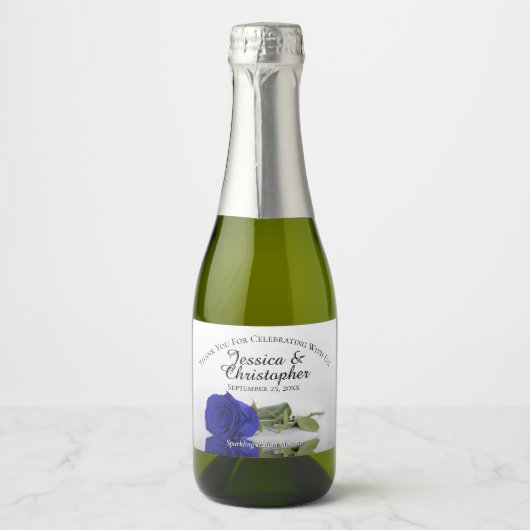 Royal Blue Roos Classy Wedding Bedankt Mini Sparkling Wijnetiket (Voorkant)