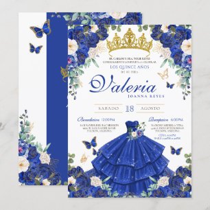 Royal Blue Roos Elegant Princess Quinceanera Kaart