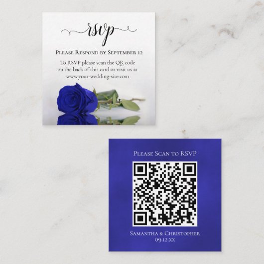 Royal Blue Roos Elegant Wedding RSVP QR Code Informatiekaartje (Voorkant / Achterkant)