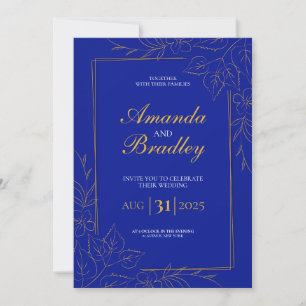 Royal Blue Roos Fancy Gold Lace QR Code Wedding Kaart