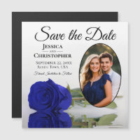 Royal Blue Roos Wedding Save the Date Photo Magnet