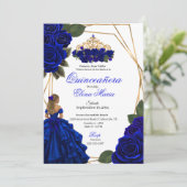 Royal Blue Rose Gold Quinceañera Invitation (Debout devant)