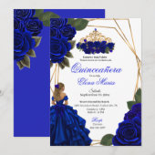 Royal Blue Rose Gold Quinceañera Invitation (Devant / Derrière)