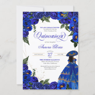 Royal Blue Rozen Charro Dress Floral Quinceanera Kaart