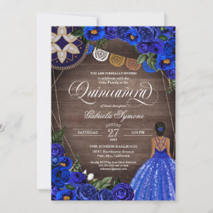 Royal Blue Rozen Country Charro Quinceanera Kaart