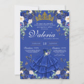 Royal Blue Rozen Elegant Princess Quinceanera Kaart (Voorkant)