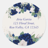 Royal Blue Rozen en Eucalytus Naam en adres Ronde Sticker (Voorkant)