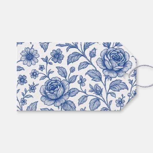 Royal Blue Rozen Floral Pattern Cadeaulabel (Voorkant (Horizontaal))