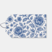 Royal Blue Rozen Floral Pattern Cadeaulabel (Achterkant Horizontaal)