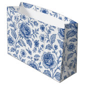 Royal Blue Rozen Floral Pattern Groot Cadeauzakje (Achterkant Gekanteld)