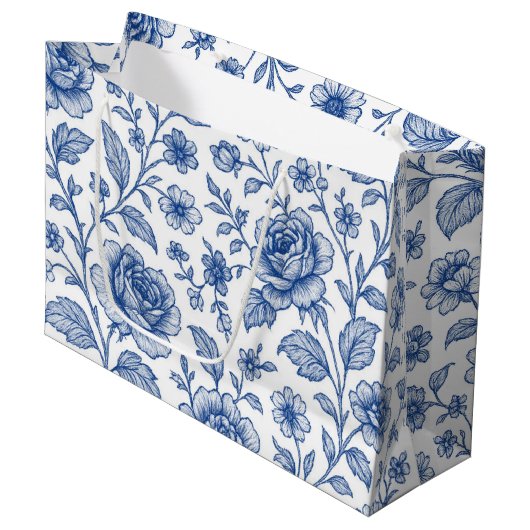 Royal Blue Rozen Floral Pattern Groot Cadeauzakje (Voorkant Gekanteld)