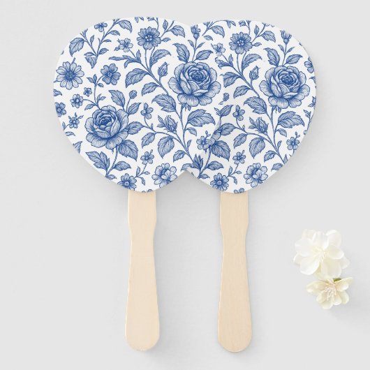 Royal Blue Rozen Floral Pattern Handwaaier (Voorkant en achterkant)