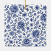 Royal Blue Rozen Floral Pattern Keramisch Ornament (Achterkant)