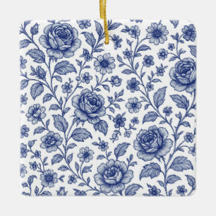 Royal Blue Rozen Floral Pattern Keramisch Ornament