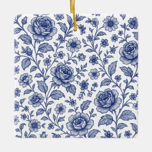 Royal Blue Rozen Floral Pattern Keramisch Ornament (Voorkant)