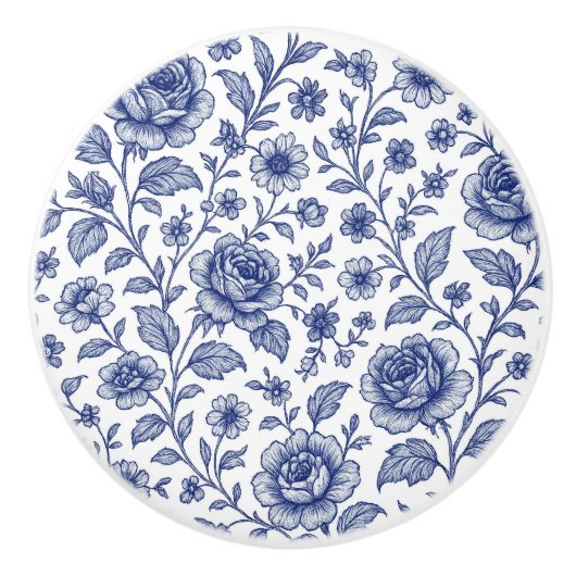 Royal Blue Rozen Floral Pattern Keramische Knop (Voorkant)