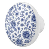 Royal Blue Rozen Floral Pattern Keramische Knop (Rechts)