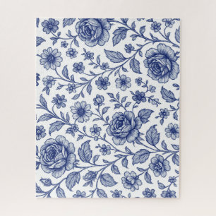 Royal Blue Rozen Floral Pattern Legpuzzel