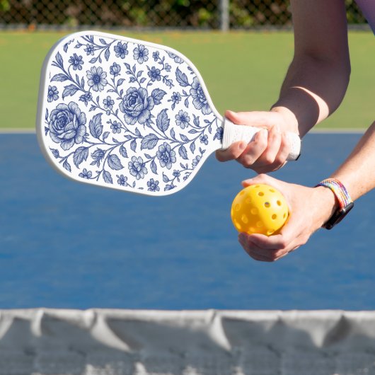 Royal Blue Rozen Floral Pattern Pickleball Paddle (Insitu)