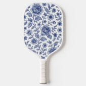 Royal Blue Rozen Floral Pattern Pickleball Paddle (Voorkant)