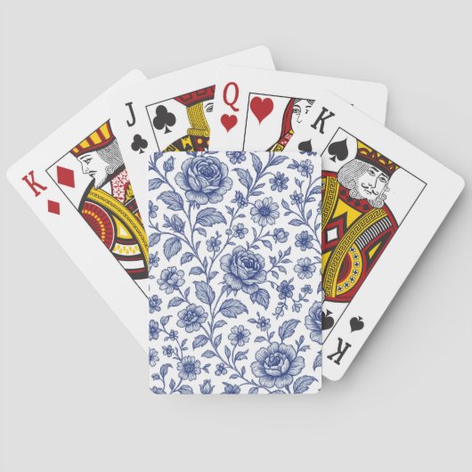 Royal Blue Rozen Floral Pattern Pokerkaarten (Achterkant)