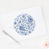 Royal Blue Rozen Floral Pattern Ronde Sticker (Envelop)
