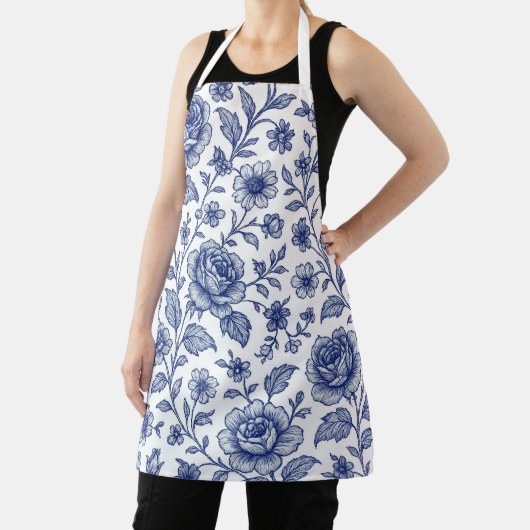 Royal Blue Rozen Floral Pattern Schort (Insitu)