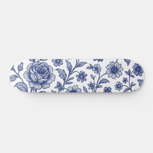 Royal Blue Rozen Floral Pattern Skateboard (Horizontaal)