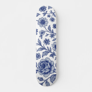 Royal Blue Rozen Floral Pattern Skateboard