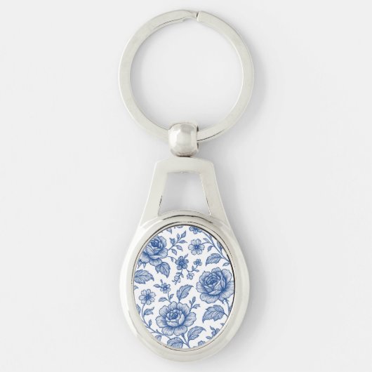 Royal Blue Rozen Floral Pattern Sleutelhanger (Voorkant)
