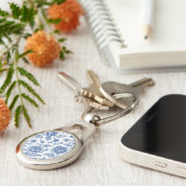 Royal Blue Rozen Floral Pattern Sleutelhanger (Zijkant)