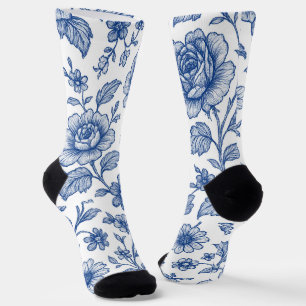 Royal Blue Rozen Floral Pattern Sokken