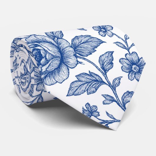 Royal Blue Rozen Floral Pattern Stropdas (Opgerold)