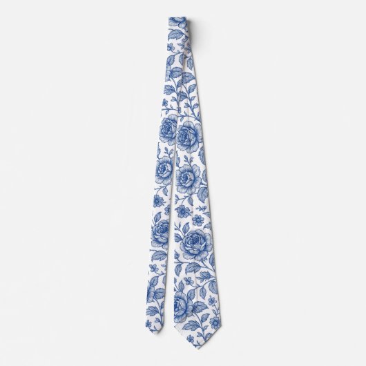 Royal Blue Rozen Floral Pattern Stropdas (Achterkant)