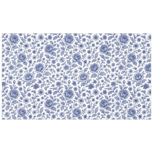 Royal Blue Rozen Floral Pattern Tafelkleed (Voorkant (Horizontaal))