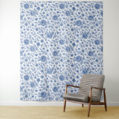 Royal Blue Rozen Floral Pattern Wandkleed (In situ)