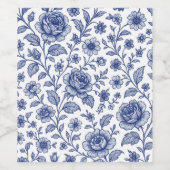 Royal Blue Rozen Floral Pattern Wijn Etiket (Enkel label)