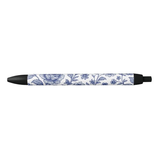 Royal Blue Rozen Floral Pattern Zwarte Inkt Pen (Voorkant)