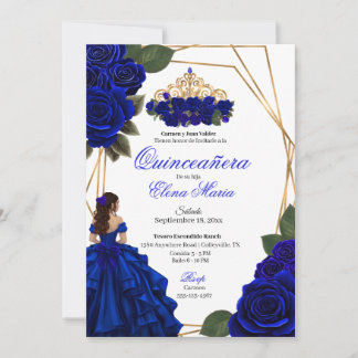 Royal Blue Rozen Gold Quinceañera Kaart
