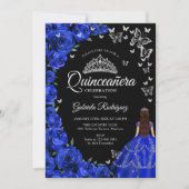 Royal Blue Rozen Vlinders Quinceanera Kaart (Voorkant)