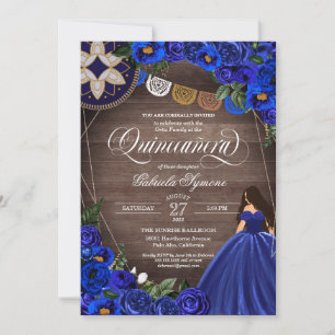 Royal Blue Rozen Western Charro Quinceanera Dress Kaart