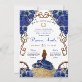 Royal Blue Rozen Western Charro Quinceanera Kaart (Voorkant)