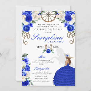 Royal Blue Rozen Western Cowgirl Quinceañera Kaart